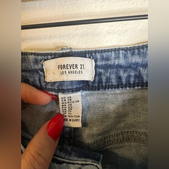 Forever 21 Blue Jean Shorts High-Waisted Frayed - Picture 2 of 4